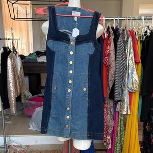 Alice McCall Two-Tone Denim Button Front Mini Dress — Dark & Light Blue